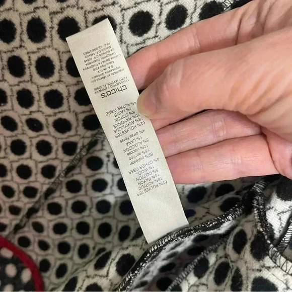 Chicos Polka Dot Plush Jacket Open Front Pockets Black White Collared - Picture 11 of 14